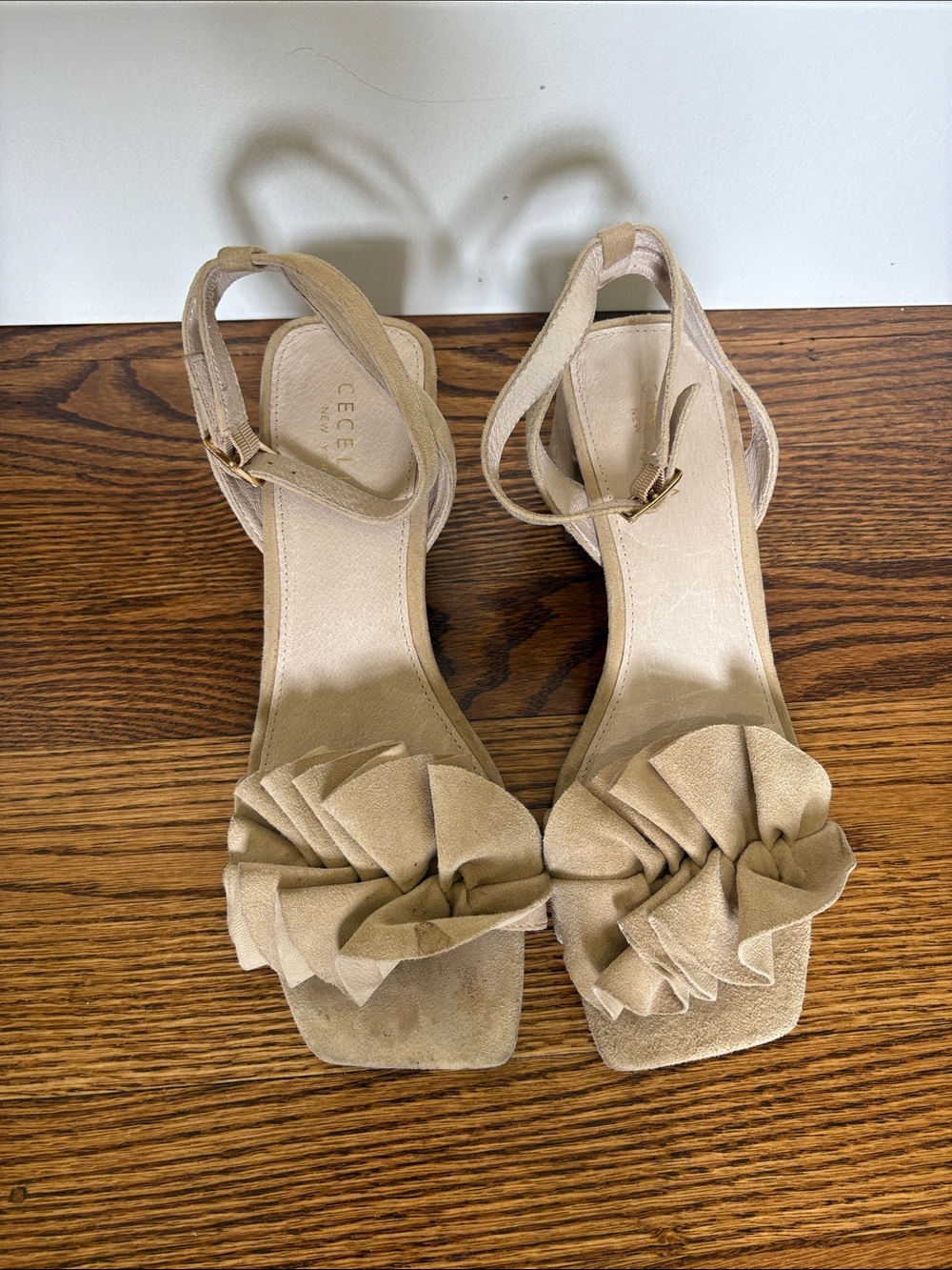 CECELIA NEW YORK Beige Ruffle Ankle-Strap Sandals